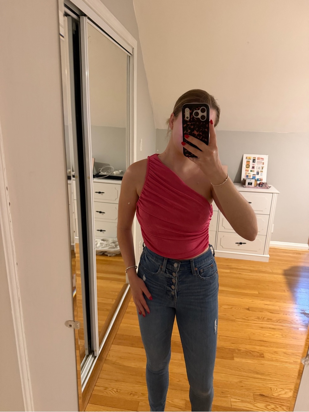 SHEIN Pink One-Shoulder Ruched Camisole